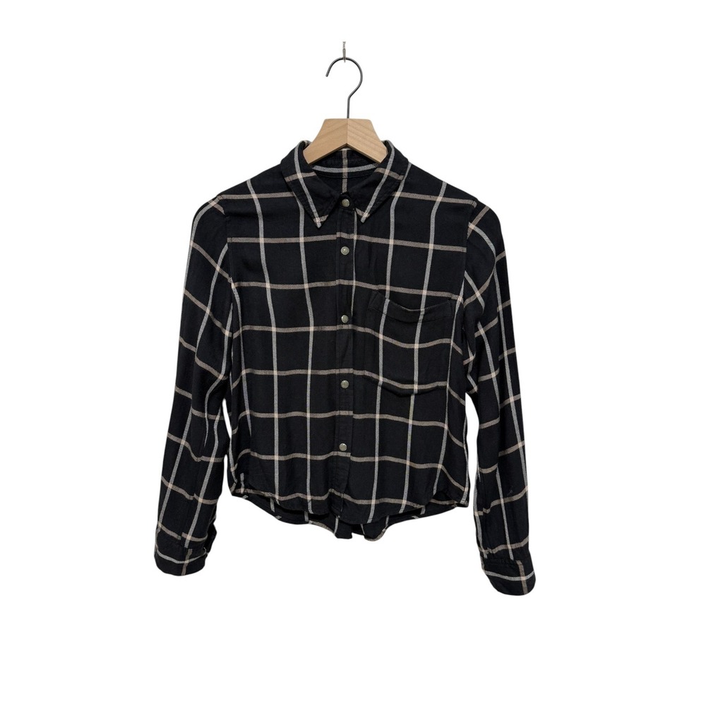 Rails Hunter Black Sand Birch Plaid Button Down Shirt Women's Small 100% Rayon - Picture 3 of 8